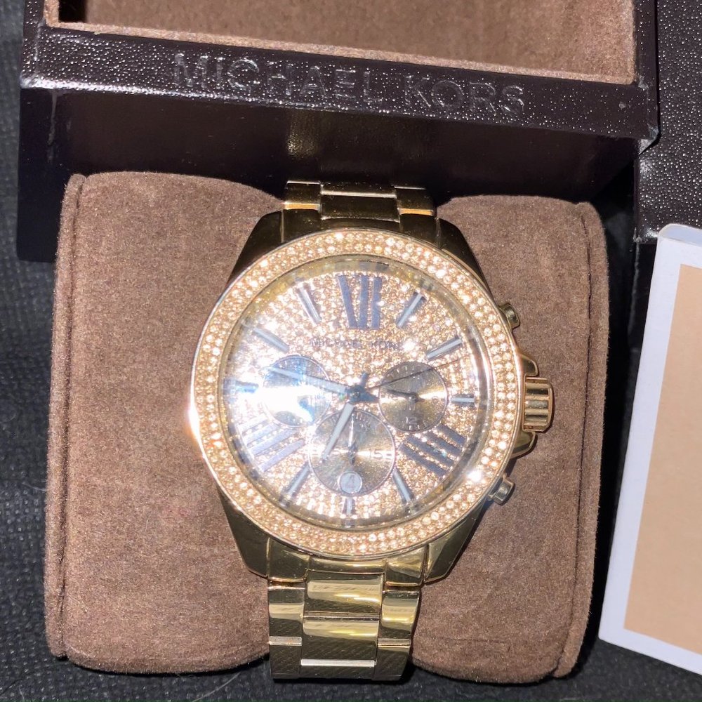 Michael Kors MK6095 Wren Chronograph Crystal Pave Gold Tone Ladies Wrist Watch